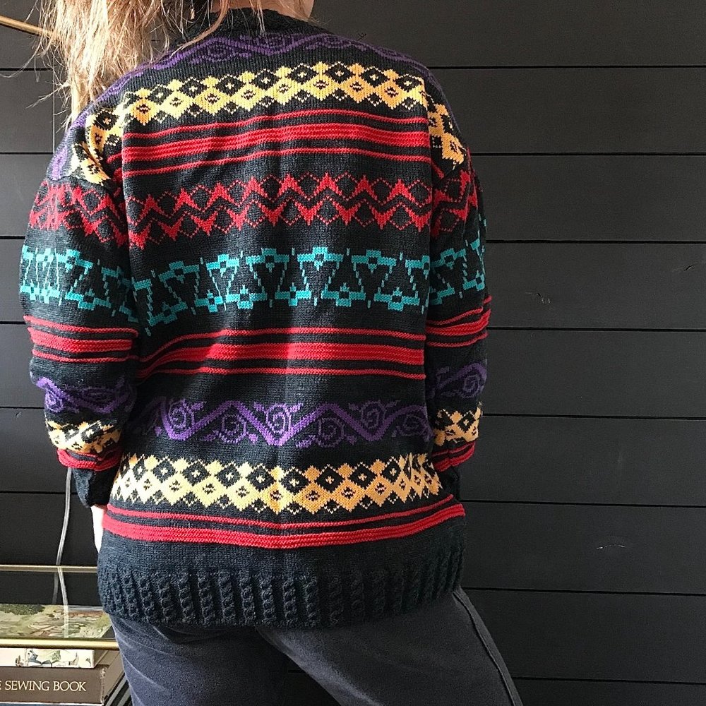 SOLD Vintage 1980s grandpa ski sweater grey Large - Picture 4 of 10